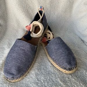 TOMS chambray ankle wrap espadrille sandal, size 9.5 NEW